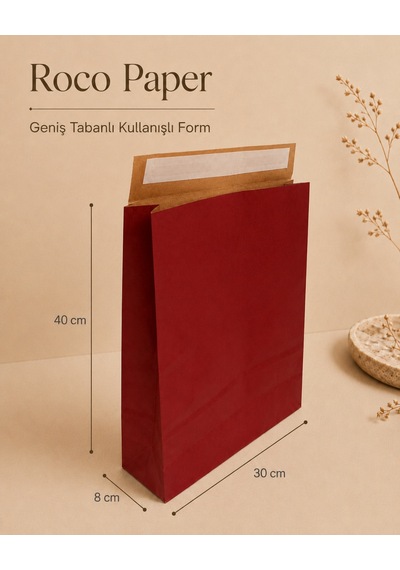 Yapışkan Bantlı Kraft Kese Kağıdı, Bordo Renk, 30x40x10 Cm - 24'lü Paket, Hediye Ve Kargo Zarfı