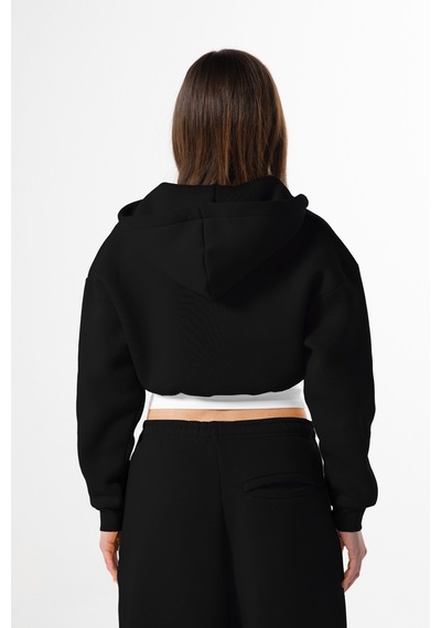 Flaw Nakışlı Zip Crop-28837 SiYAH