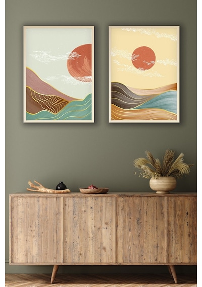 Huhuli Ahşap Çerçeveli 2'li Minimalist Tablo