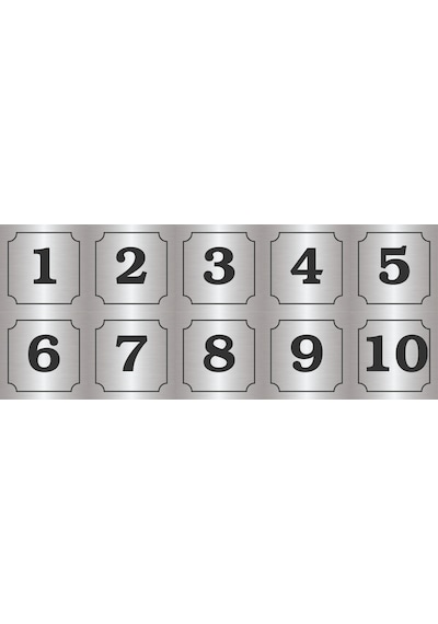 1-10 Kapı, Masa, Dolap Numarası Gümüş Metal Etiket 7x7 Cm