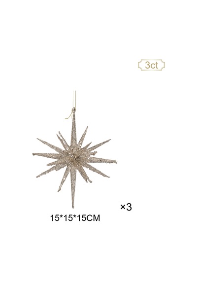 Karaca Home New Year Yılbaşı Glitter Star 3 Adet Ağaç Süsü Seti Gold 15x15x15 Cm