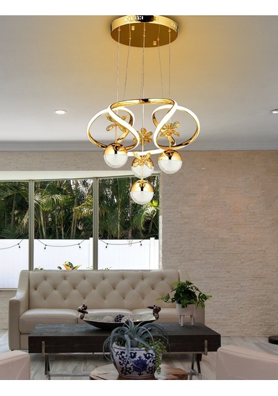 Burenze Modern Sarkıt Power Led Avize Kelebekli Gold Sarı Ledli Avize -burenze411 Gold Sarı