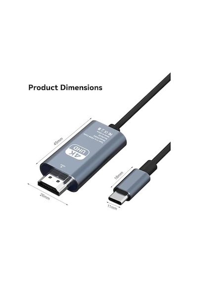 Hdmı Çevirici Usb C Hdmı 4k 60hz Hdmı, 200cm Usb C Hdmı Adaptör Usb C Hdmı Uyumlu Thunderbolt Type-c To Hdmı 2 Metre Kablo Uzunluğu Zr854