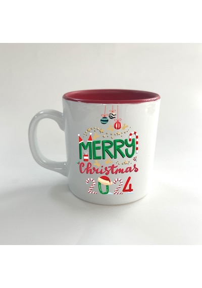 Merry Christmas 2024 Baskılı Kırmızı Multi Yılbaşı Kupası