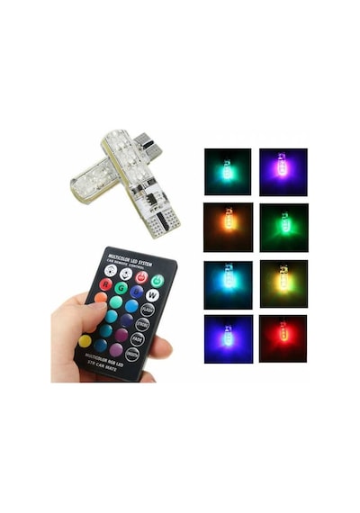 Uzaktan Kumandalı 18 Led T10 Renk Değiştiren Çakarlı Park Ampulu
