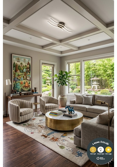 Çınar Modern Led Siyah Plafonyer 3 Renk Avize & Şık Tasarımlı, Salon, Oturma Odası, Antre, Hol Aydınlatma