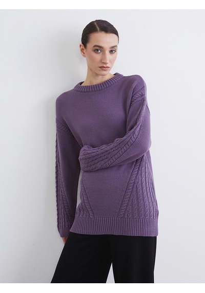 Lcw Modest Mor Bisiklet Yaka Kendinden Desenli Kadın Triko Tunik Lcw Modest Mor Bisiklet Yaka Kendinden Desenli Kadın Triko Tunik