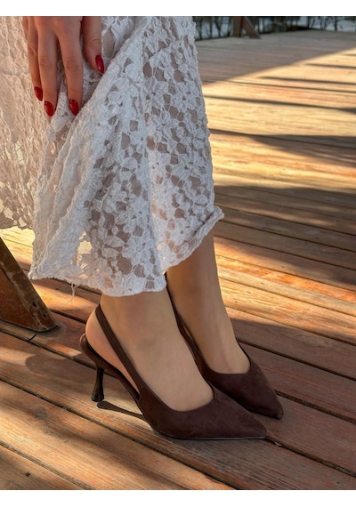 Ervanın Butiği Kahve Süet Ketty Kadın Topuklu Stiletto-6052