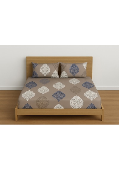 Lionas Çift Kişilik Desenli Lastikli Çarşaf Seti 160x200 Cm + 2 Adet Yastık Kılıfı 50x70 Bej