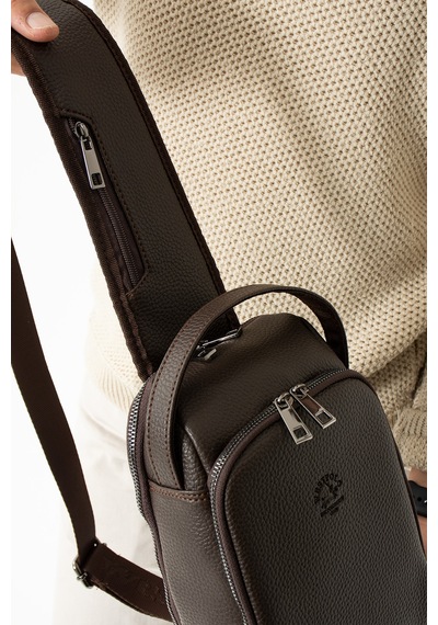 Westpolo Unisex Vegan Deri Çapraz Göğüs Ve Omuz Çantası Body Bag - Kahverengi