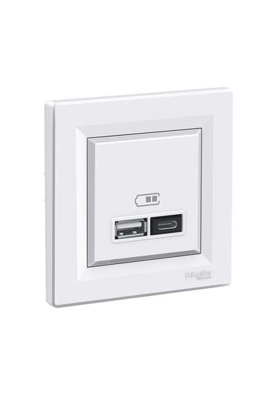 Schneider Asfora Beyaz Usb Şarj Prizi 24A Type A+C Çerçeveli - E