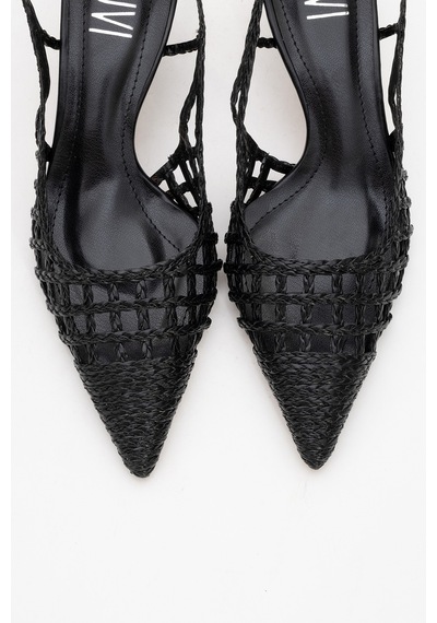 Luvishoes Luvi Shoes Heaven Siyah Örme Arkası Açık Kadın Kısa Topuklu Ayakkabı Siyah