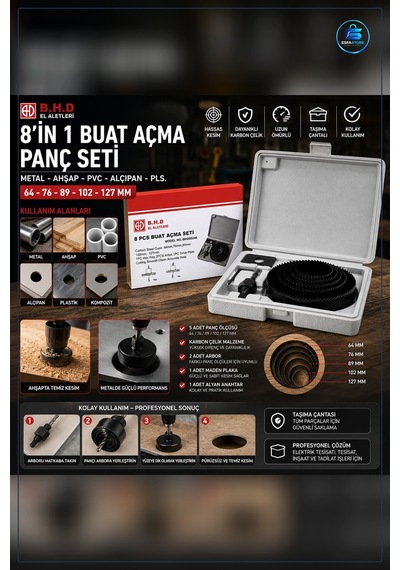 Buat Açma Panç Seti 127 Mm Karbon Çelik Ahşap Metal Pvc Alçıpan P