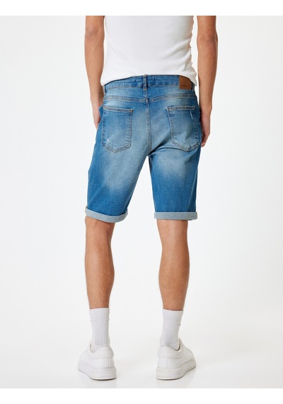 Koton Slim Fit Kot Şort Bermuda Katlama Paçalı Düğme Detaylı Petrol 4sam40027ıd Petrol