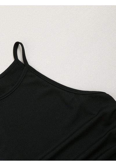 Liona Askılı Halter Yaka Yüzücü Sırtlı Yanları İpli Siyah Renk Fitilli Crop Top Bluz