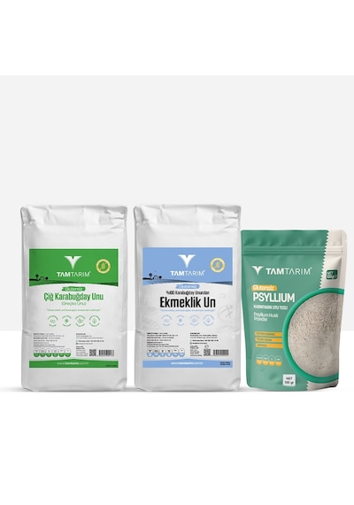 Tam Tarım Glutensiz Çiğ Karabuğday Unu 2 KG + Glutensiz %100 Tam Çiğ Karabuğday Unu 2 KG + Psyllium Karnıyarık Otu Tozu 100 G