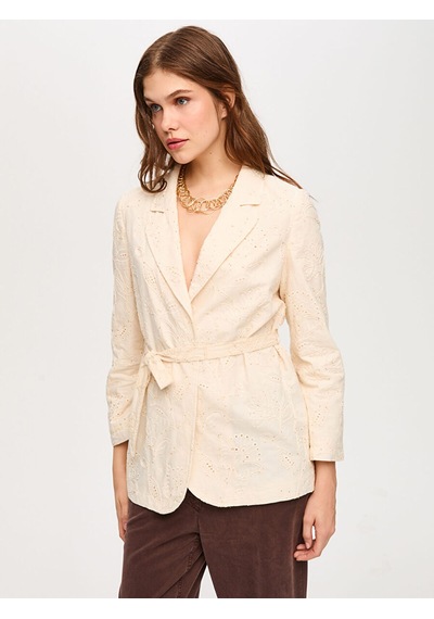 Faik Sönmez Delik İşi Payetli Brodeli Blazer Ceket S26ckt016 Us26ckt01673 Ekru