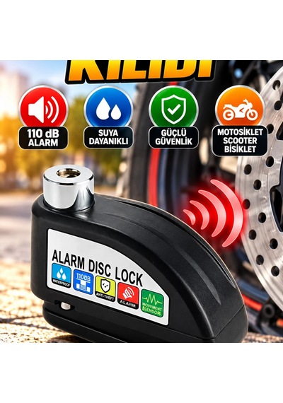 Alarm Disk Kilidi 110 Db Motosiklet Scooter Bisiklet Güvenlik Kilidi 03289694