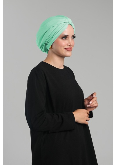 Hürrem Bone Mint Yeşili Pratik Hazır Geçmeli Tesettür Bone Sandy Pileli Salaş 2121 13 Mint Yeşili