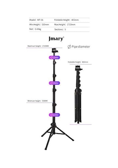 Jmary Mt-36 Tripod 171 Cm 360 Derece Dönebilen Başlık 4 Kademeli Yükselik Ayarı Belirtilmemiş