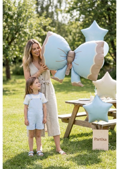 Retro Mavi Fiyonk Folyo Balon Baby Shower Doğum Günü Parti Süsü Çok Renkli