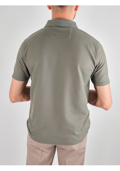 Erkek Yakalı Cepli Waffle Açık Haki Baba Tshirt