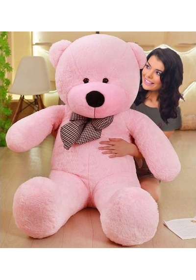 140 Cm Papyonlu Pembe Büyük Ayıcık Peluş Ayı (%100 Yerli)