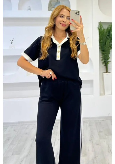Fiolin Soft Touch Polo Yaka Eşofman Takımı Siyah