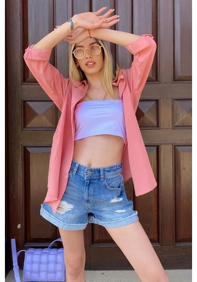 Madmext Mad Girls Pudra Oversize Gömlek Mg1369-pudra Pudra