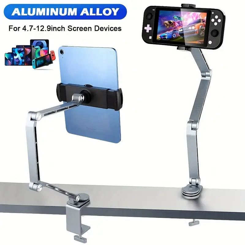 Alüminyum Akrobat Tablet & Telefon Tutucu Stand 360 Oynar Başlıklı Ayarlanabilir Uzun Kol