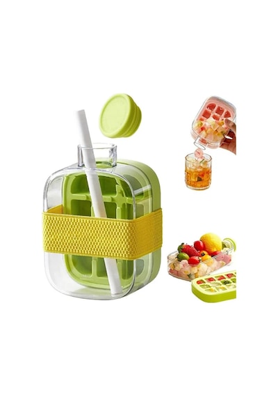 Mucit Home 500 Ml Buz Kalıbı Pipetli Matara Soğuk İçecek Şişesi Buzluklu Suluk Renkli