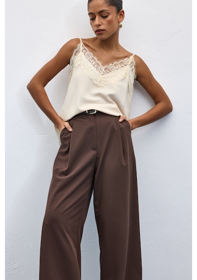 Sateen Lena Palazzo Pantolon - Kahve-136956 Kahve