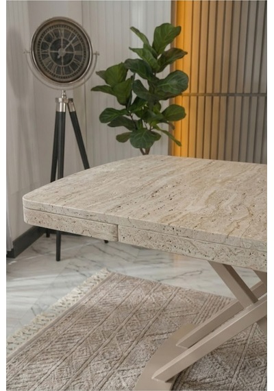 Venoxa Premium 80x120 / 80x180 Ölçülü Mdf Masa Tek Masadır Traverten/bej Traverten/bej
