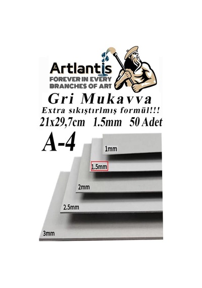 A4 Mukavva Gri 1.5 Mm 50 Adet 1 Paket 21x29,7 Cm A-4 Mukavva 1,5 Mm Kalınlığında A-4 Mukavva 1 Adet