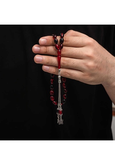 Gümüş Püskül Sıkma Kehribar Tesbih Karışık