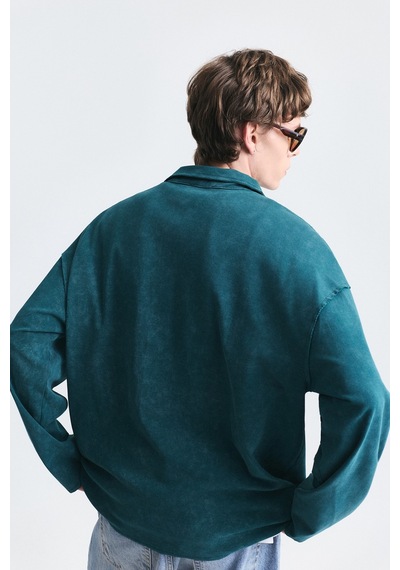 Vamos Relax Fit Polo Yaka Sweatshirt Nefti Yeşil