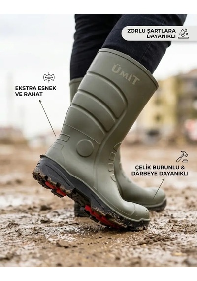 Çelik Burunlu Çizme İş Güvenlik Çizmesi - Güçlü, Dayanıklı Ve Su Geçirmez Çizme Haki