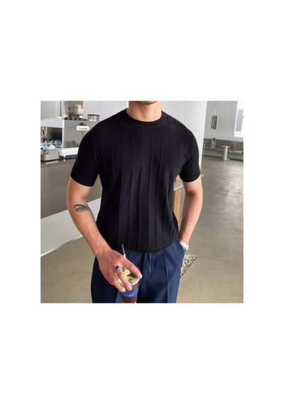 Cool Tarz Siyah-beyaz 2'li Erkek Yuvarlak Yaka Örme T-shirt Siyah-beyaz Siyah-beyaz