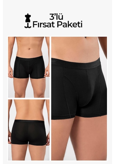 Weweus Siyah 3'lü Micro Modal Premium Erkek Boxer 14183 Siyah