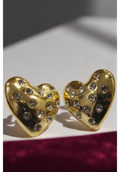 Gold Renk Trend Tombul Kalp Küpe Kadın Şık Küpe Açık Gold