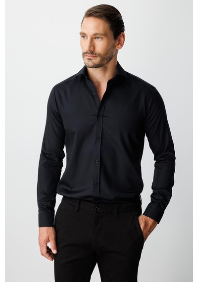 Igs Siyah Slim Fit Dar Kalıp Klasik Yaka Düz Uzun Kollu Cepsiz %100 Pamuk Gömlek-20003 Siyah Igs Siyah Slim Fit Dar Kalıp Klasik Yaka Düz Uzun Kollu Cepsiz %100 Pamuk Gömlek-20003 Siyah