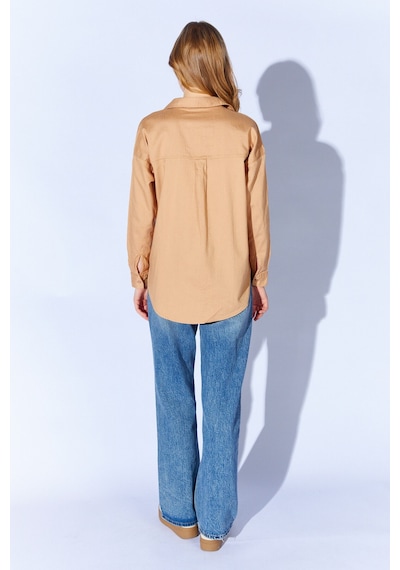 Manche Camel Broş Detaylı Oversize Tek Cepli Gabardin Gömlek Mkw168174-01