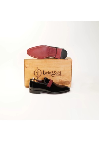 Twingold İsme Özel Smokin Salon Erkek Ayakkabısı - %100 Hakiki Deri - Gümüş Konseptli - Aa01016 - Bordo Bordo