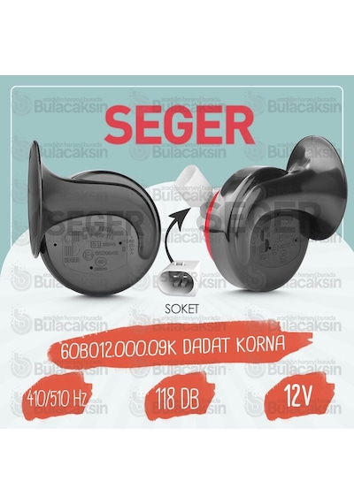 Seger Audi Dadat Korna Soketli 12V 510 Hz 118 Db 60Bo12