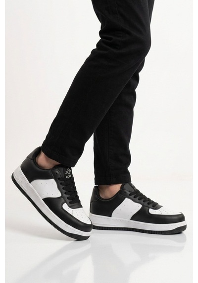 Cool Siyah-beyaz Bağcıklı Kalın Tabanlı Unisex Yürüyüş Ve Spor Ayakkabı Sneaker Pekin Kısa Siyah - Beyaz