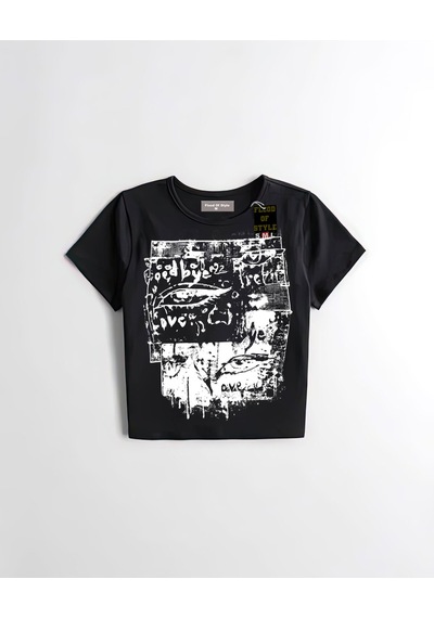 Flood Of Style Siyah Babby Tee Göz Baskı Özel Tasarım