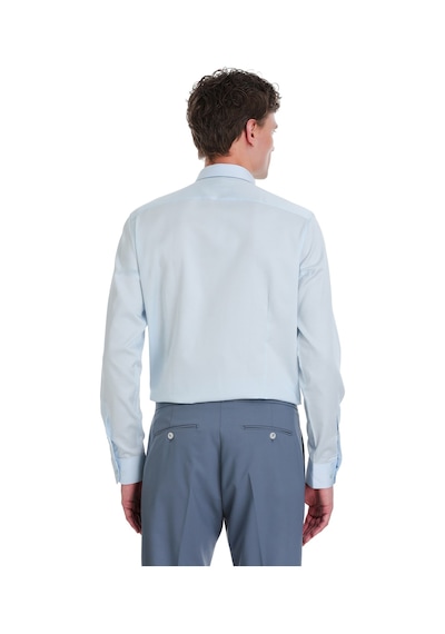 Hatemoğlu Mavi Slim Fit 100% Pamuk Açık İtalyan Yaka Uzun Kollu Saten Gömlek 1996512 Mavi