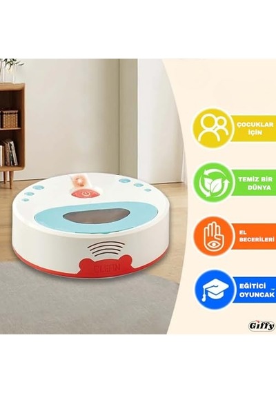 Giffy/oyuncak Pilli Robot Süpürge Sesli Ve Işıklı Gerçek Süpürme Özelliği Ve Sürekli Farklı Yönlere Giden Oyuncak Robot Süpürge Oyuncağı