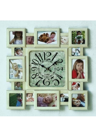 MUTFAK SAATLERİ-MB FOTOĞRAF ÇERÇEVELİ BEJ DUVAR SAATİ-50x50CM Ahşap