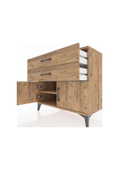 Kronos Şifonyer Tek Raflı 2 Çekmeceli 2 Kapaklı 88x59x80 Çam-çam Çam